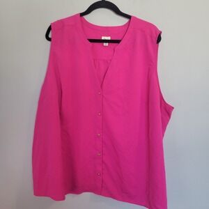 A New Day Womens 4X Pink Sleeveless Button Front V-Neck Blouse Tank Top